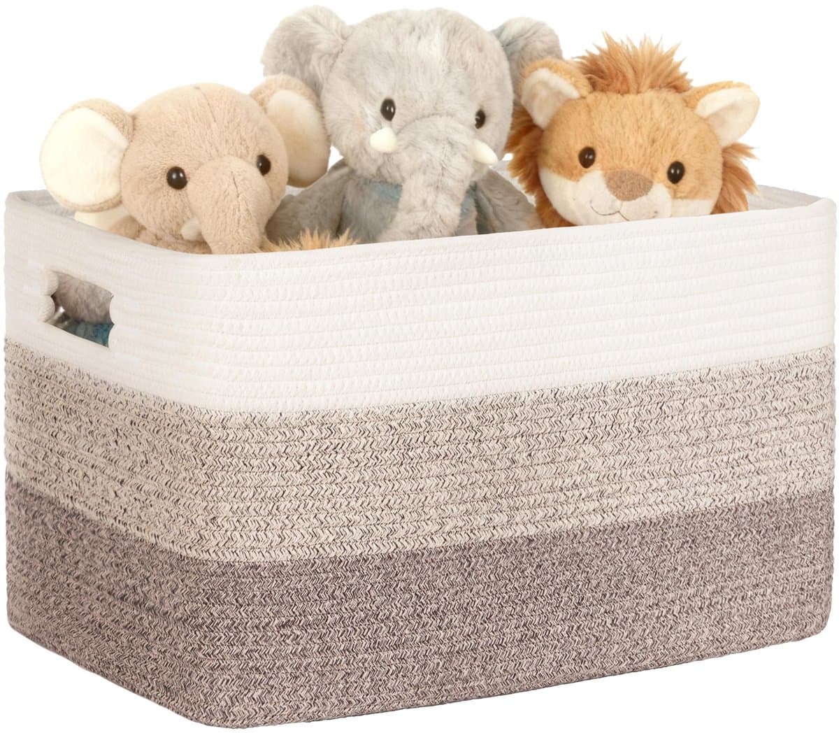 Kleine katoenen touwmand van 45 liter, mand voor speelgoed, dekens, kleding, geweven wasmand met handvatten, stoffen wasmand voor decoratief gebruik in de kinderkamer of woonkamer, bruin kleurverloop — afbeelding 1