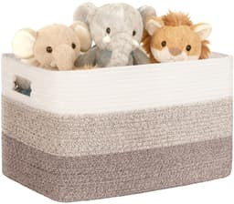 Kleine katoenen touwmand van 45 liter, mand voor speelgoed, dekens, kleding, geweven wasmand met handvatten, stoffen wasmand voor decoratief gebruik in de kinderkamer of woonkamer, bruin kleurverloop — thumbnail 1