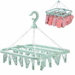 Sokkendroogrek 32 Knijpers – Droogcarrousel voor Sokken, BH’s & Ondergoed – Compact Wasrek – Windbestendig – Groen — thumbnail 2