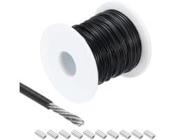 Allecta - Metalen Kabel van Roestvrij Staal 30 Meter - Vinyl Gecoat - Wasrek Ophangen - Zwart