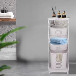 Verrijdbare Wasmand Organizer - 3-Laags Wasbakkenrek met Wieltjes - Badkamer Opbergrek - Wit - 109 cm hoog — thumbnail 5