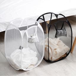 Wasmand - 2 Stuks - Opvouwbare wasmand - Opbergmand - Wasmanden - Wasmand Opvouwbaar - Opbergzak - Inklapbare Wasmand - Waszak met Handvat - Speelgoedwasmand - Geschikt voor Slaapkamer, Badkamer, Kinderkamer, Reis - 23.5*23.5*46.5cm - zwart/ wit — thumbnail 2