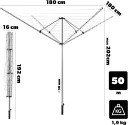 MKSS® Droogmolen met Voet voor Camping & Thuis - Wasrek Staand - Droogrek Inklapbaar - Zilver — thumbnail 1