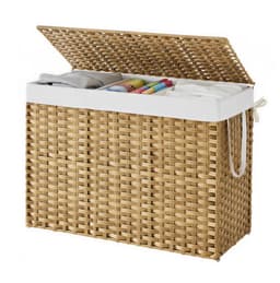 SONGMICS - Wasmand - Wasmand met 3 Vakken - Opvouwbare Rattan Wasmand - Met Deksel en Handvatten — thumbnail 1