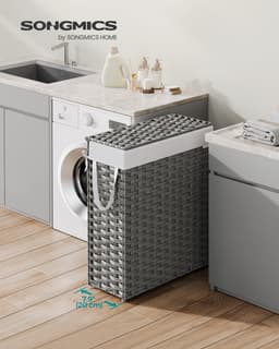 SONGMICS - Wasmand - Wasmand van Synthetisch Rattan - Met Deksel en Handgrepen - Opvouwbaar en Uitneembare Waszak — thumbnail 3