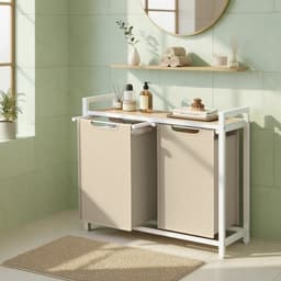 VASAGLE BLH201LH01 - Wasmand met 2 Vakken - Afneembare Waszak - Met Opbergplank en Metalen Frame — thumbnail 3