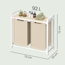 VASAGLE BLH201LH01 - Wasmand met 2 Vakken - Afneembare Waszak - Met Opbergplank en Metalen Frame — thumbnail 2