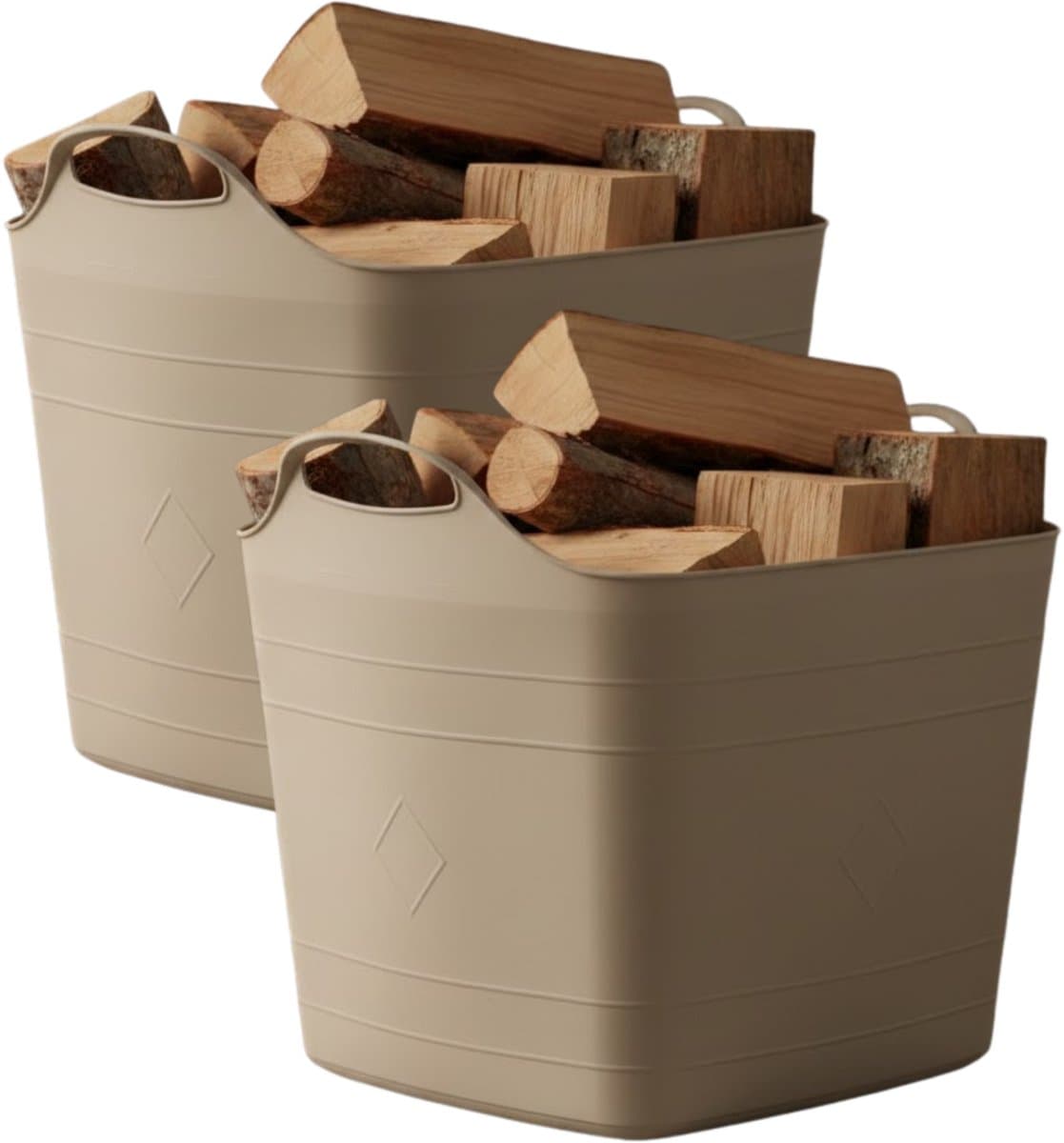 Excellent houseware flexibele kuip / emmer - 2x - beige - 25 l - kunststof - 40 x 35 cm - met handvatten — afbeelding 1