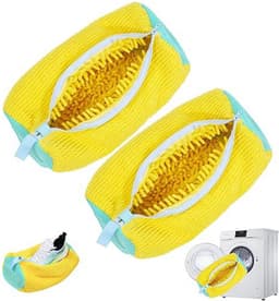 2-stuks Wasmachine schoenentas - Vierkante mesh schoenen opbergtas - Schoenentas met rits - Anti-deformatie - Mesh ontwerp - Lichtgewicht en draagbaar - Met handvat - Geschikt voor sneakers, slippers, ondergoed, yogabroeken, sokken, etc. - Geel — thumbnail 1