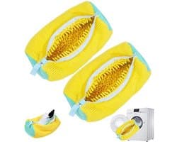 2-stuks Wasmachine schoenentas - Vierkante mesh schoenen opbergtas - Schoenentas met rits - Anti-deformatie - Mesh ontwerp - Lichtgewicht en draagbaar - Met handvat - Geschikt voor sneakers, slippers, ondergoed, yogabroeken, sokken, etc. - Geel
