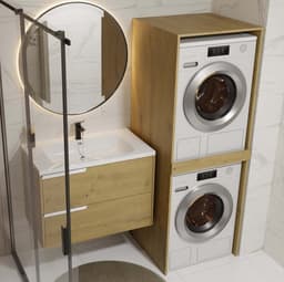 Badkamerkast POLA TWIN voor wasmachine en droger - Ruimtebesparend en stevig | Kleur: Artisan Eiken — thumbnail 2