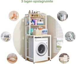Livista® Wasmachine Kast - 3-Laags Opslagrek - Ruimtebesparende Wasruimte Organizer - 181x60x70 CM - Wit — thumbnail 4