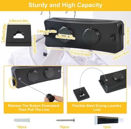 5.1 m Stainless Steel Retractable Clothesline Wall Mounted Drying Clothes Laundry Rack - Prevents Sagging - Balcony Utility Room Home — thumbnail 5