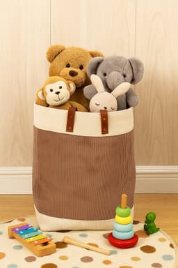 NOVARTA, Opvouwbare wasmand van jute stof met lederen handvat, opbergmand, Laundry basket - Wasbox — thumbnail 3