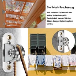 Allecto Plus - Metalen katrollen set met duplex-lagers - 2 stuks - Kabelrol voor waslijn en fitness - Inclusief schroeven en kunststof hulzen — thumbnail 2
