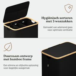 Avela Wasmand 3 vakken met deksel - 160L - Zwart - Wassorteerder — thumbnail 4