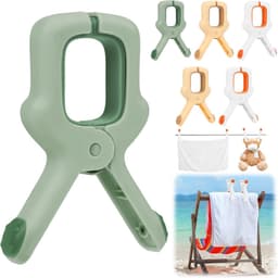 6-pack - Plastic strandlakenklemmen in drie kleuren - Grote winddichte kledingklemmen - Perfect voor ligbedden / zwembadstoelen / dekenklemmen - Oranje, wit, lichtgroen, kaki — thumbnail 1