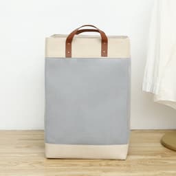 NOVARTA, Opvouwbare wasmand van jute stof met lederen handvat, opbergmand, Laundry basket - Wasbox — thumbnail 3