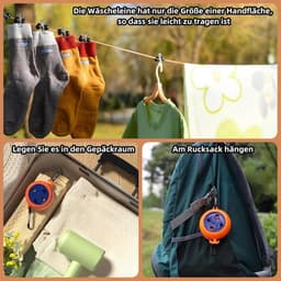 Extendible 10 m Retractable Clothesline Portable Travel Dryer Outdoor Camping with 10 Fixed Buckles and 20 Clothespins (Black) — thumbnail 3