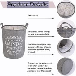 19,7 inch/50,0 cm wasmand, inklapbare opbergmand met gemakkelijke draaggrepen, waterdicht rond katoenen linnen, voor babyproducten, speelgoed, slaapkamermand — thumbnail 3