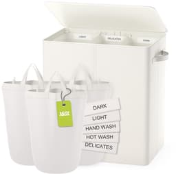 Wasmand - Met deksel, 3 vakken en handgrepen - Beige 160L — thumbnail 1