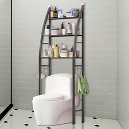 CHIWIN Badkamerrek zonder boren – 3-laags WC opbergrek met haken – Metalen toiletrek – Vrijstaand wasmachinerek – Ruimtebesparend badkamermeubel 166x50cm — thumbnail 2
