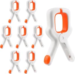 Plastic strandlakenklemmen - 8 stuks - Stevige kunststof wasknijpers - Grote winddichte kledingklemmen - Antislip - Winddichte handdoekklemmen - Geschikt voor ligbedden / zwembadstoelen / dekenklemmen - Oranje — thumbnail 1