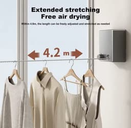 Intrekbare Waslijn RVS – 4.2M – Max 20KG – Droogrek – Ruimtebesparend - H2.1 — thumbnail 4