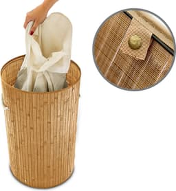 2x wasmand bamboe - wasbox met deksel - 70 liter - rond - 65 x 41 cm - natuur — thumbnail 2