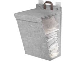iBright hangende wasmand met Deksel - Inklapbare waszak - 60 Liter - Inclusief Muurbevestiging - Grijs — afbeelding 1