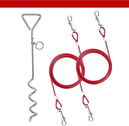 Grondanker hond - 18 meter Hondenkettingen voor buiten - Hond Tie Out Kabel - Heavy Duty Ground Spike Stake - Hond Tether Outdoor - Hond Camping Accessoires - Kabel & Spel - 6 ft - Rood Grondanker hond — thumbnail 1