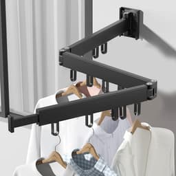 Wandmontage droogrek kledingstang 120 cm uittrekbaar inklapbaar - wasrek met 18 ophanghaken voor balkon en wasruimte — thumbnail 2