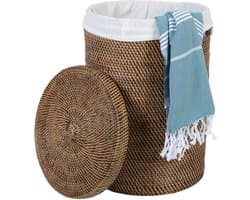 Rotan wasmand – Ronde wasbox met deksel en binnenzak – Opbergmand – Cleo Bruin