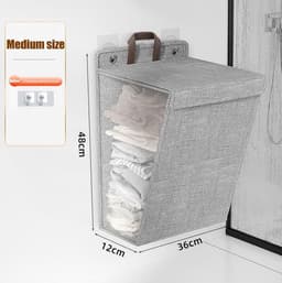 Smalle Wasmand met Deksel - Opvouwbare Mand Vuile Was - 48*36*12cm - vuile wasmand - afneembare zak - voor wasruimte, slaapkamer - camping wasmand - Reisgoederen - Plooimand — thumbnail 5