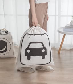Set van 3 grote Stijlvolle Linnen Opbergzakken met Trekkoord - 80x60 cm - 226 Liter - Alfabet, Wasmachine en Auto Design — thumbnail 2
