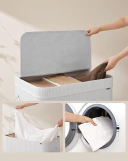SONGMICS Wasmand met deksel, wasmand van bamboe, afneembare en machinewasbare waszak met handgrepen, 150 liter, voor wasruimte, slaapkamer, woonkamer, wolkenwit LCB062W01 — thumbnail 3