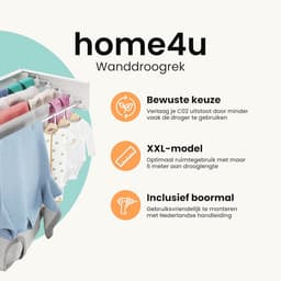 Inklapbaar Wanddroogrek XXL - 100cm, Hangend, Droogrek met 6M Lengte (Wit) — thumbnail 5