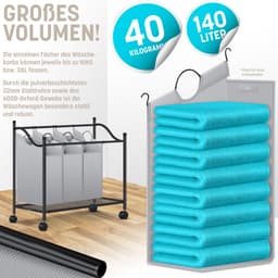 KESSER® Wasmand op Wieltjes met 4 Uitneembare Vakken - Wassorteerder Waszak - Grijs — thumbnail 4