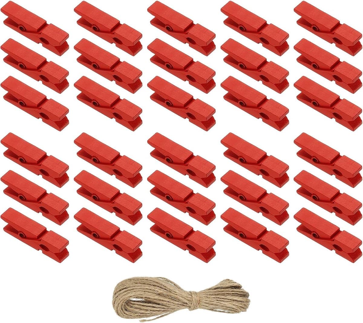Wasknijpers, hout, kloppen, 100 stuks kleurrijke houten knijpers met sterke greep, fotoclips voor het ophangen van foto's, kleding, decoratief knutselwerk, rood — afbeelding 1