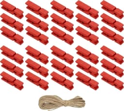 Wasknijpers, hout, kloppen, 100 stuks kleurrijke houten knijpers met sterke greep, fotoclips voor het ophangen van foto's, kleding, decoratief knutselwerk, rood — thumbnail 1