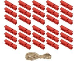 Wasknijpers, hout, kloppen, 100 stuks kleurrijke houten knijpers met sterke greep, fotoclips voor het ophangen van foto's, kleding, decoratief knutselwerk, rood