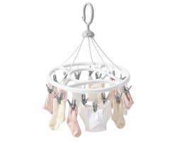 Concorde Wasgoed droogcarrousel droogmolen - 17 mini clips / knijpers - wit/grijs - kunststof - 33 cm - sokken rekje