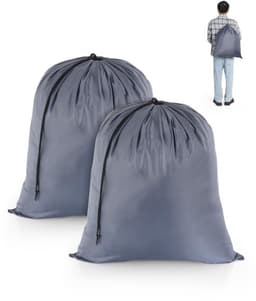 OTraki Waszakken voor op reis, 2 stuks, waszakken voor de vuile was, opvouwbare opbergzak, scheurbestendig, voor speelgoed, camping, vakantie, studentenhuis, 50 cm x 60 cm, grijs — thumbnail 1
