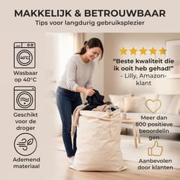 Waszak set van 2, 67 x 87cm EXTRA grote & slijtvaste waszak voor op reis, 100% katoen [Oeko-Tex gecertificeerd], waszak groot, waszak, vuile waszak voor op reis — thumbnail 3