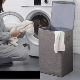 Wasmand met dubbel compartiment – ​​100 liter – Wasmand met deksel – Uitneembare waszak – Opvouwbare opbergmand – Kledingrek – Verdikt katoenlinnen – 40*40*63 cm – Grijs — thumbnail 5