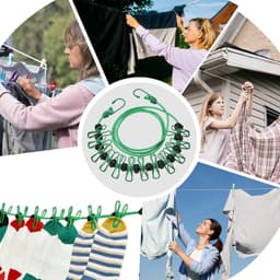 Winddichte Waslijn - Reis Waslijn - Kleding Drogen - Met 12 Kledingklemmen - 1.7 Meter - Groen — thumbnail 2