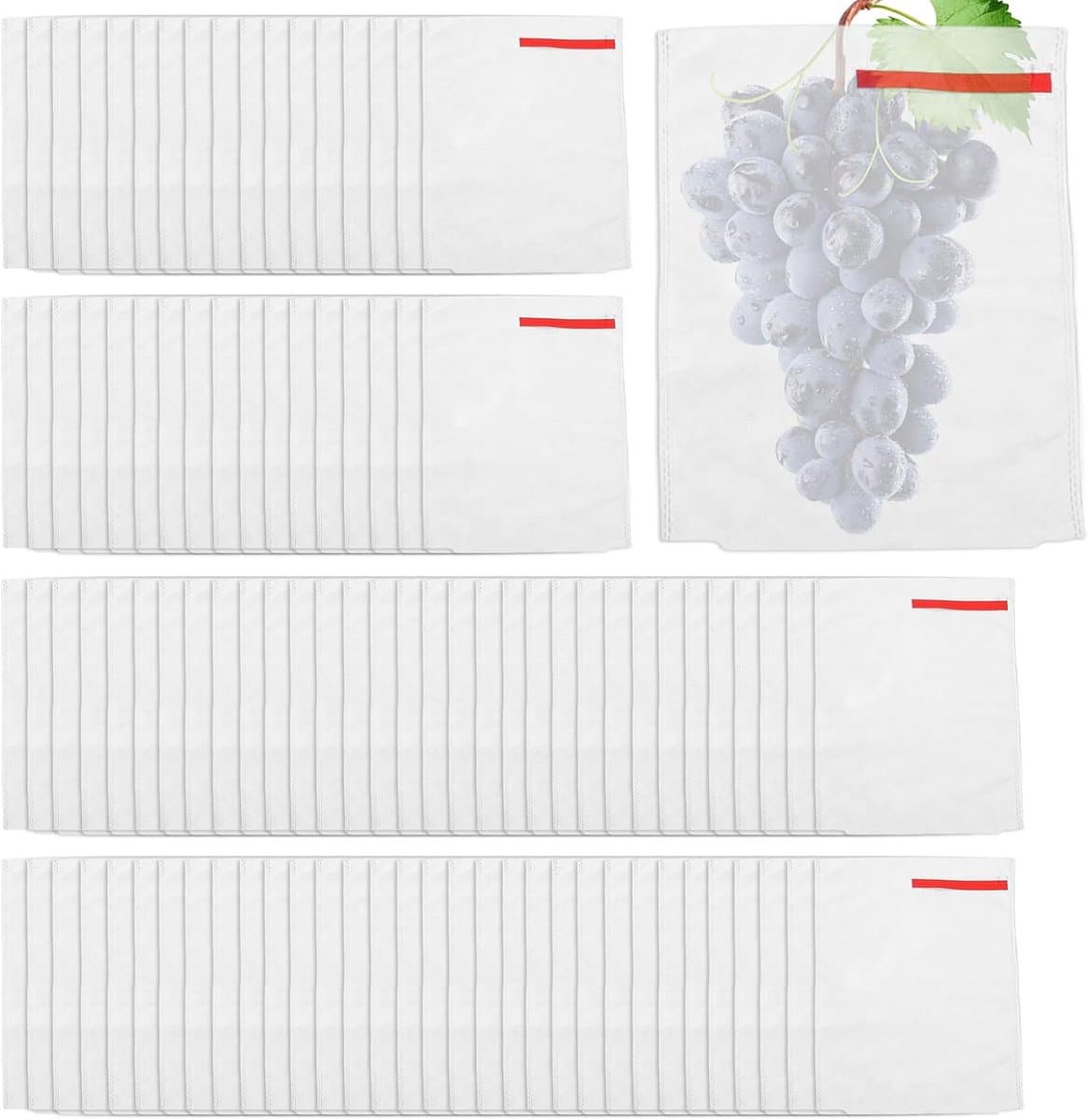 Fruitzakken met trekkoord - Beschermzakken - Oogst beschermen - Ademend vliesmateriaal - 100 stuks - Wit — afbeelding 1