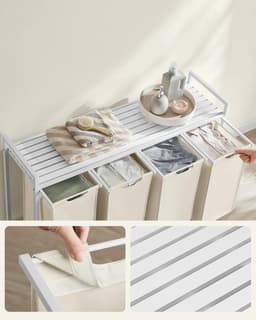 Conway Living® Wassorteerder - 4 vakken - 160L - Metaal - Wit -Wasmanden - Wassorteerder 4 vaken - 116 x 33 x 72 cm — thumbnail 3