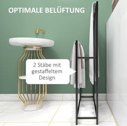 MEUNIQ Vrijstaande handdoekhouder met 2 handdoekstangen, metalen handdoekrek voor badkamer, 66 x 20 x 110 cm, zwart, met anti-slip voeten — thumbnail 2