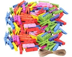 Houten Mini Wasknijpers - Hout Spaanclips - Foto's Ophangen - Natuurlijk Hout Materiaal - 100 Stuks - Gemengd